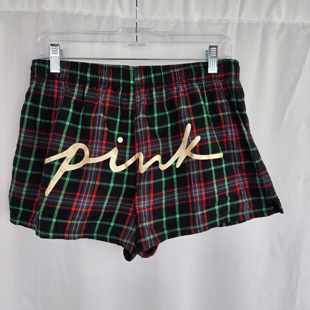 Victoria's Secret PINK Logo Holiday Plaid Sleep Shorts‎ Size M Loungewear